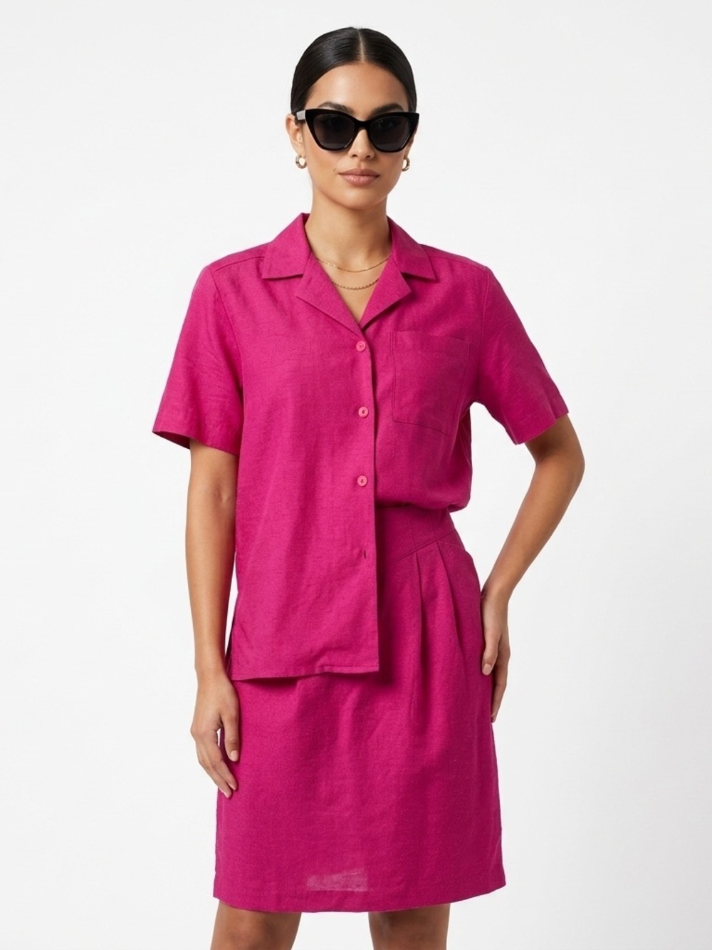 George Georgiou Womens Silk 2 Piece Skirt Set Pink XS S